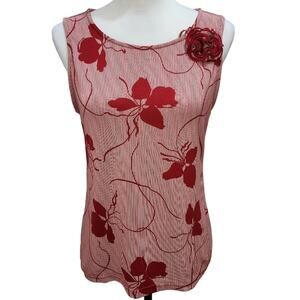New York and Company Rosette Floral Print Sleeveless Romantic Red Top, Medium